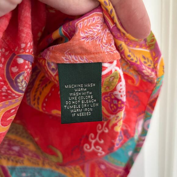 Lauren Ralph Lauren Puff Sleeve Button Shirt Colorful Paisley Large preppy - Picture 6 of 6
